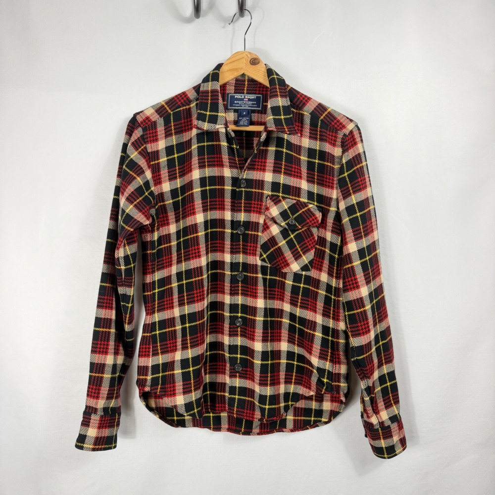 Vintage 90s Polo Sport Sportswoman Size Small Plaid 100% Cotton Button Down